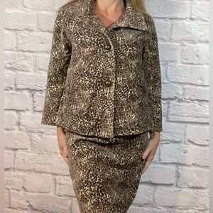 Talbots‎ Velvet Skirt Set Sz 12W/14P Animal Print Brown Old Money Office Retro